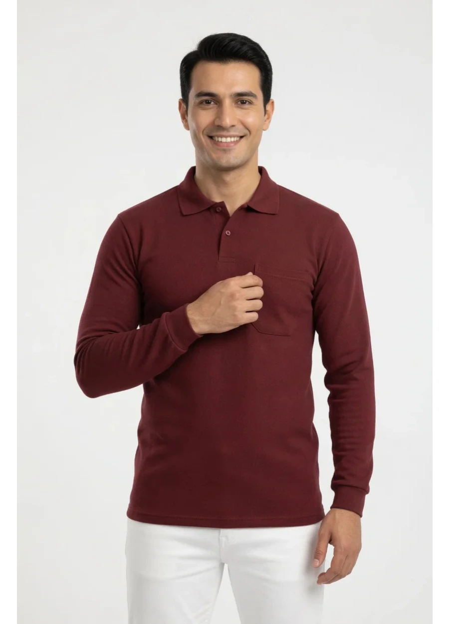 3 İplik Polo Yaka Sweat - Bordo