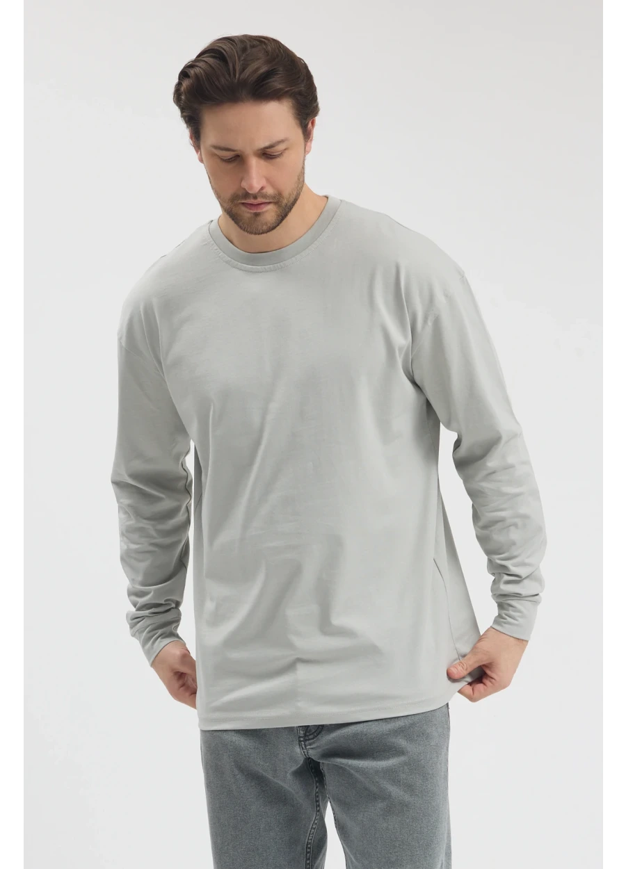 Uzun Kollu T-Shirt - Boyalı Gri