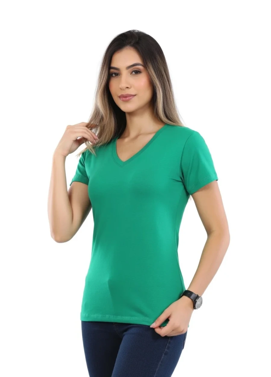 V Yaka Tişört - Çimen Yeşili