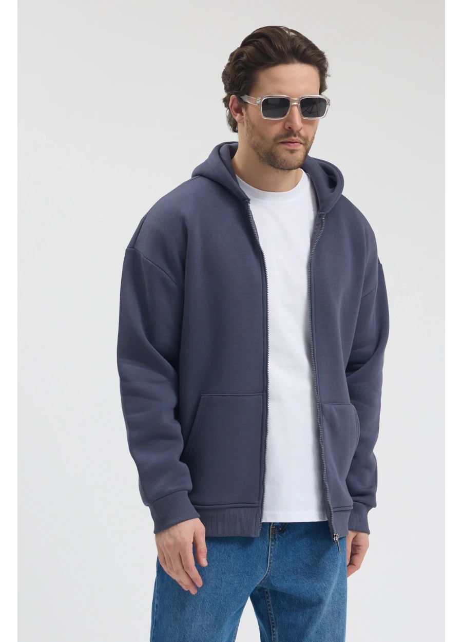 Tam Fermuarlı Sweatshirt - Füme