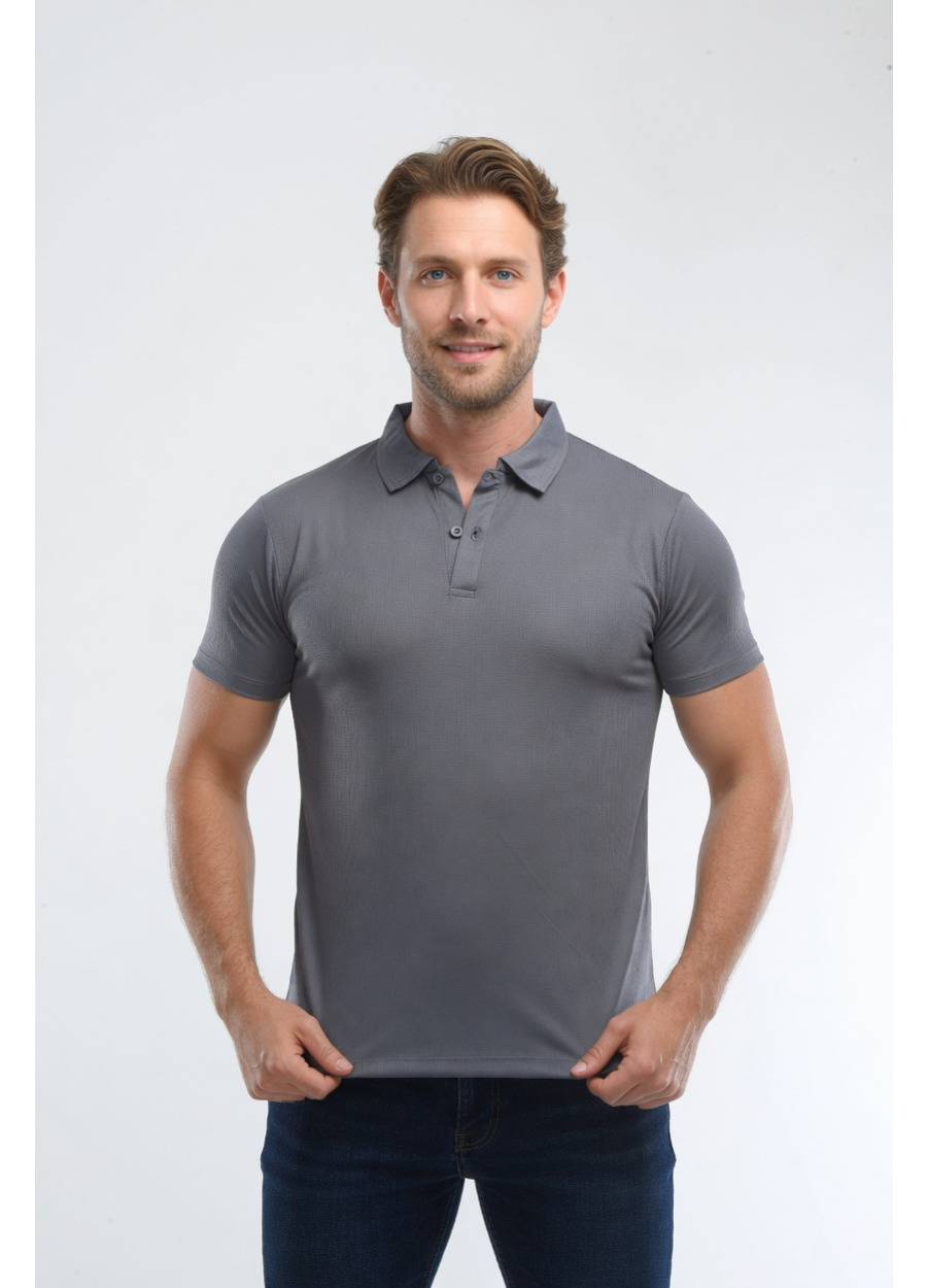 Drytouch Polo Yaka Kısa Kollu Tişört - Füme