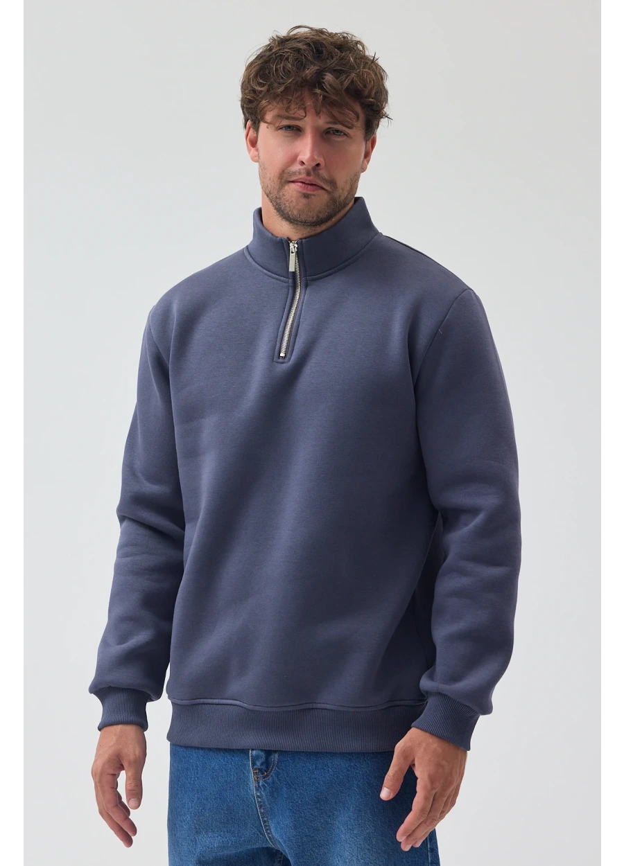 Yarım Fermuarlı Sweatshirt - Füme