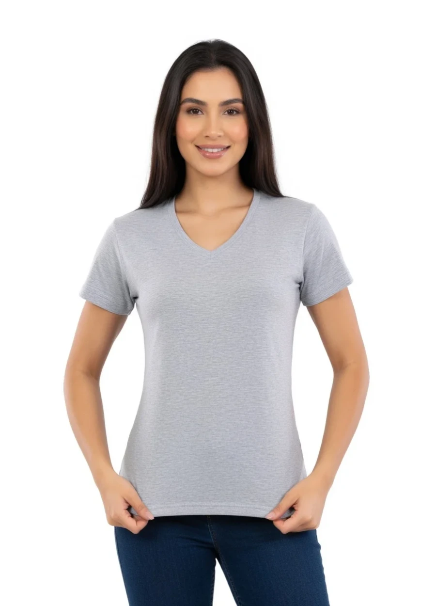 V Yaka Tişört - Gri