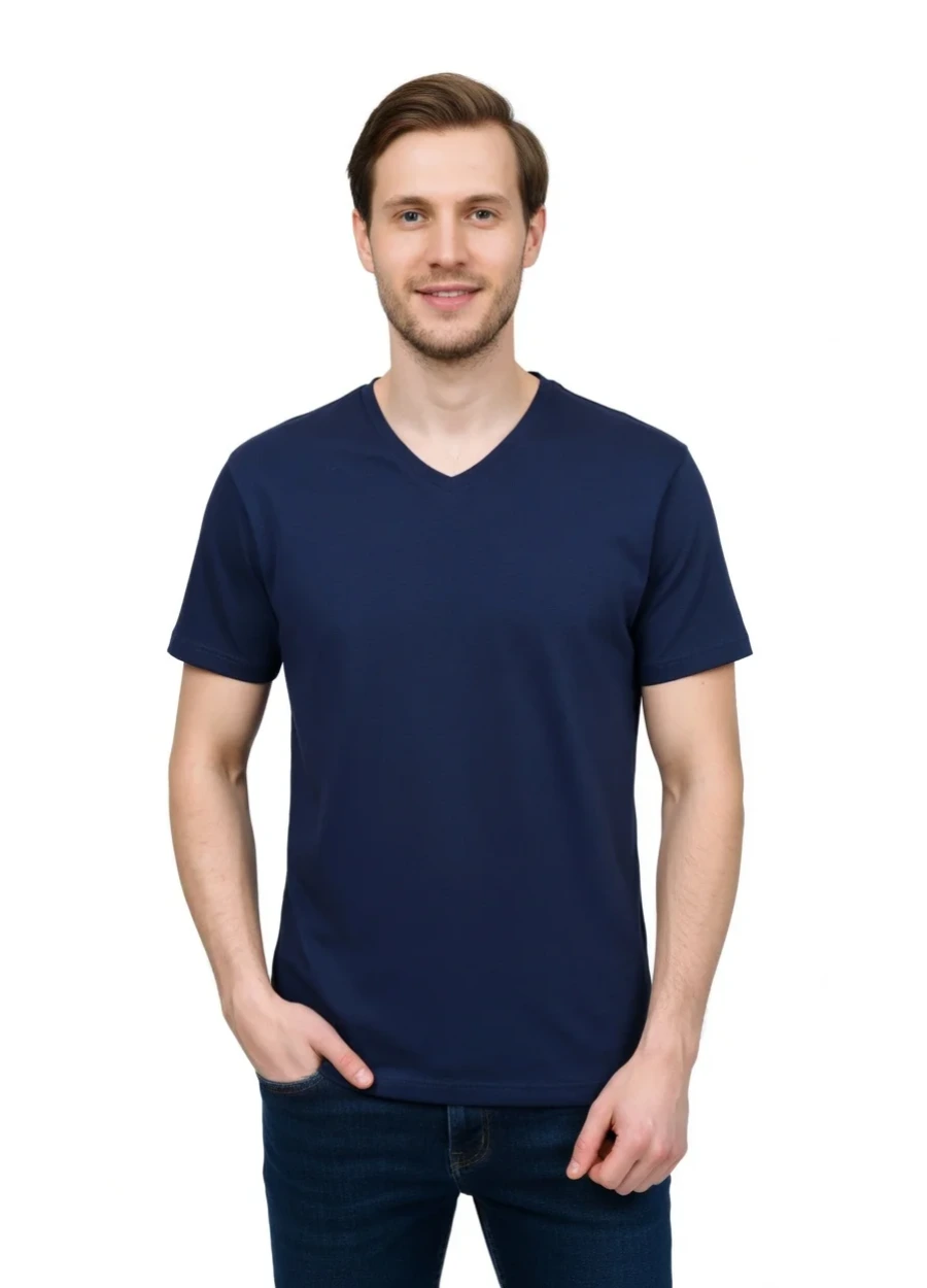 V Yaka Tişört - Lacivert