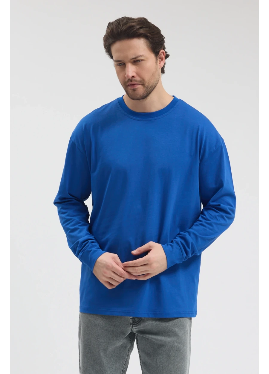 Uzun Kollu T-Shirt - Saks Mavi