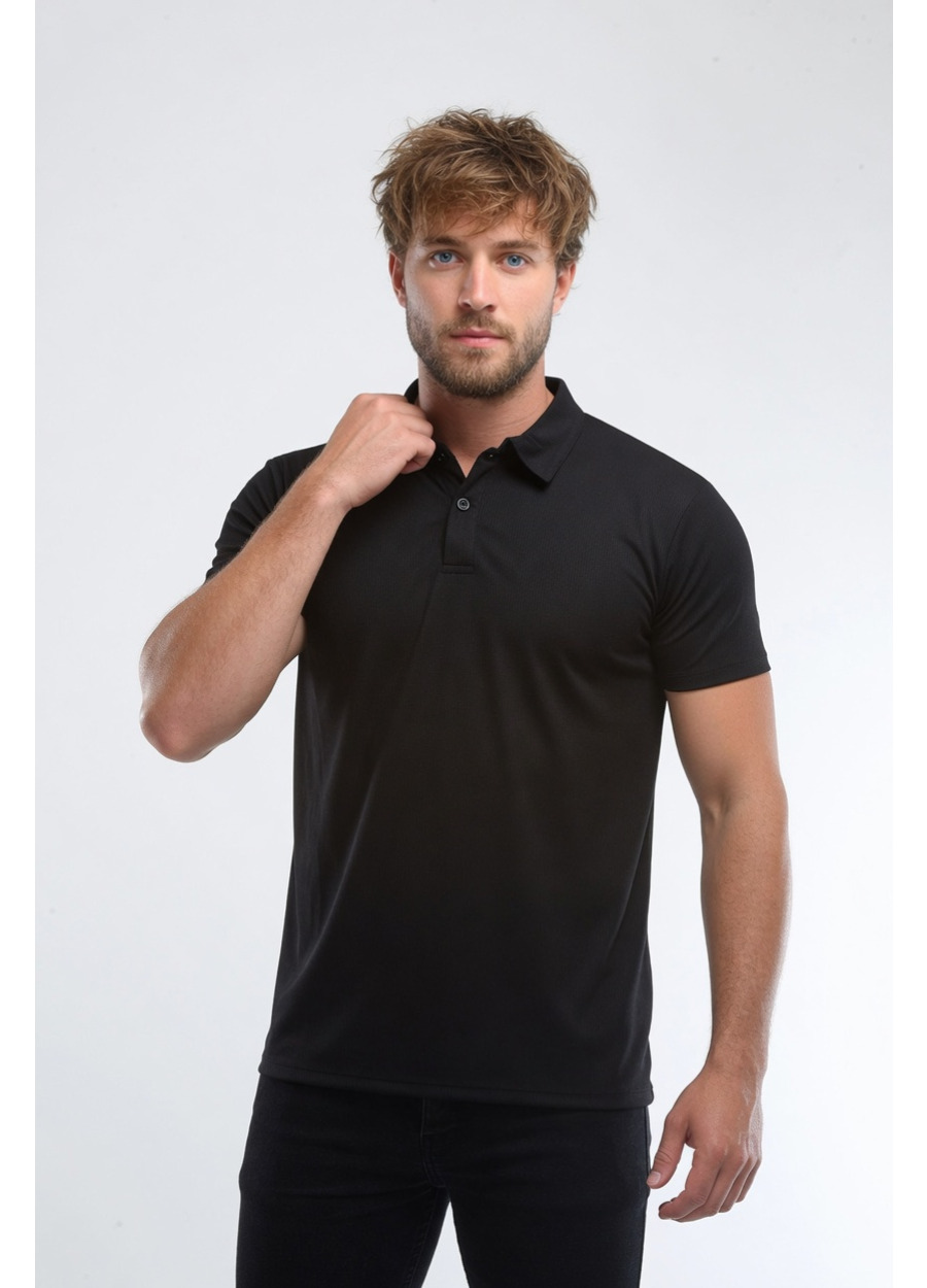 Drytouch Polo Yaka Kısa Kollu Tişört - Siyah