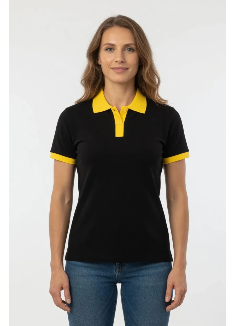 Kelebek Model Polo Yaka Tişört - Siyah - Sarı