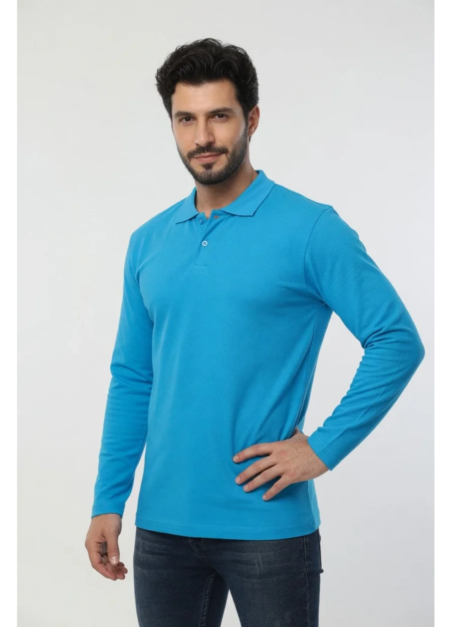 3 İplik Polo Yaka Sweat - Turkuaz
