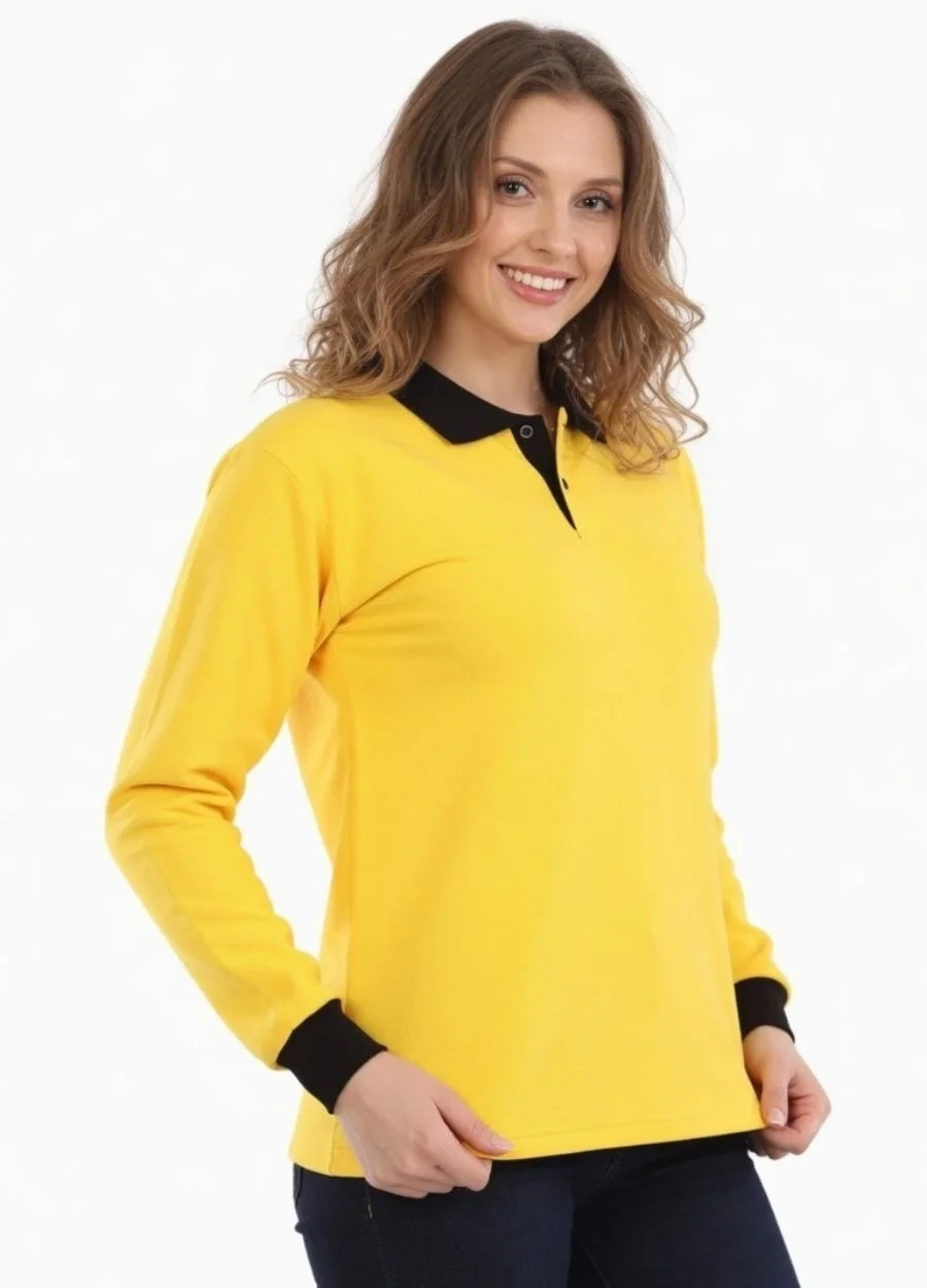 3 İplik Modelli Polo Yaka Sweat - Sarı - Siyah