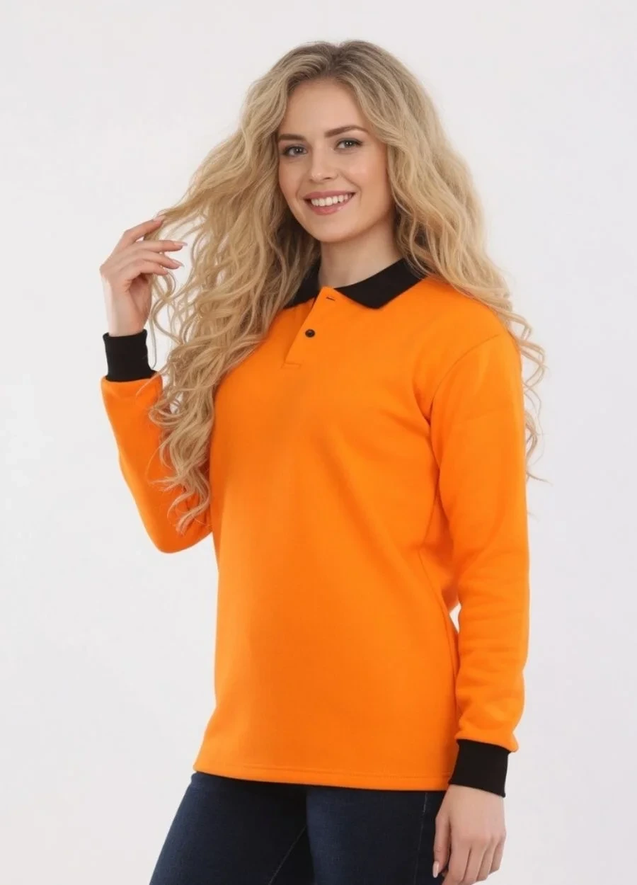 3 İplik Modelli Polo Yaka Sweat - Turuncu - Siyah