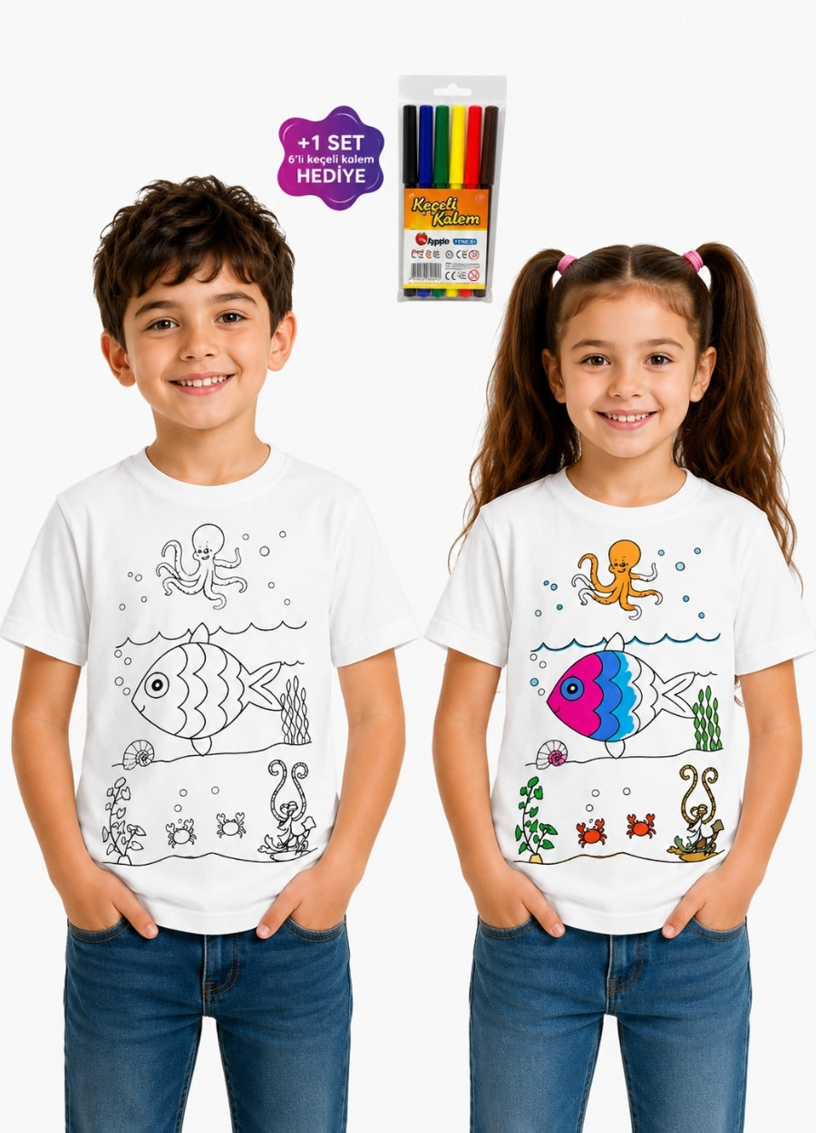 Tişört Boyama - Balık T-shirt (Kalemli)