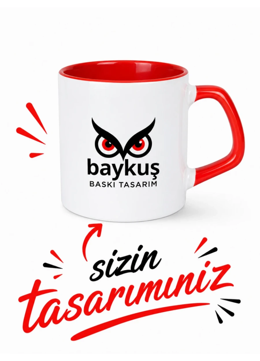 Afilli Kırmızı Porselen Kupa Bardak