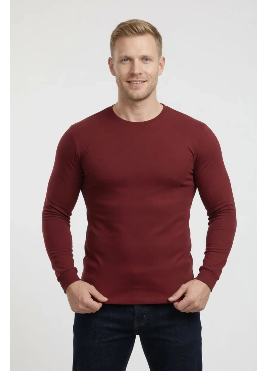 2 İplik Bisiklet Yaka Sweat - Bordo