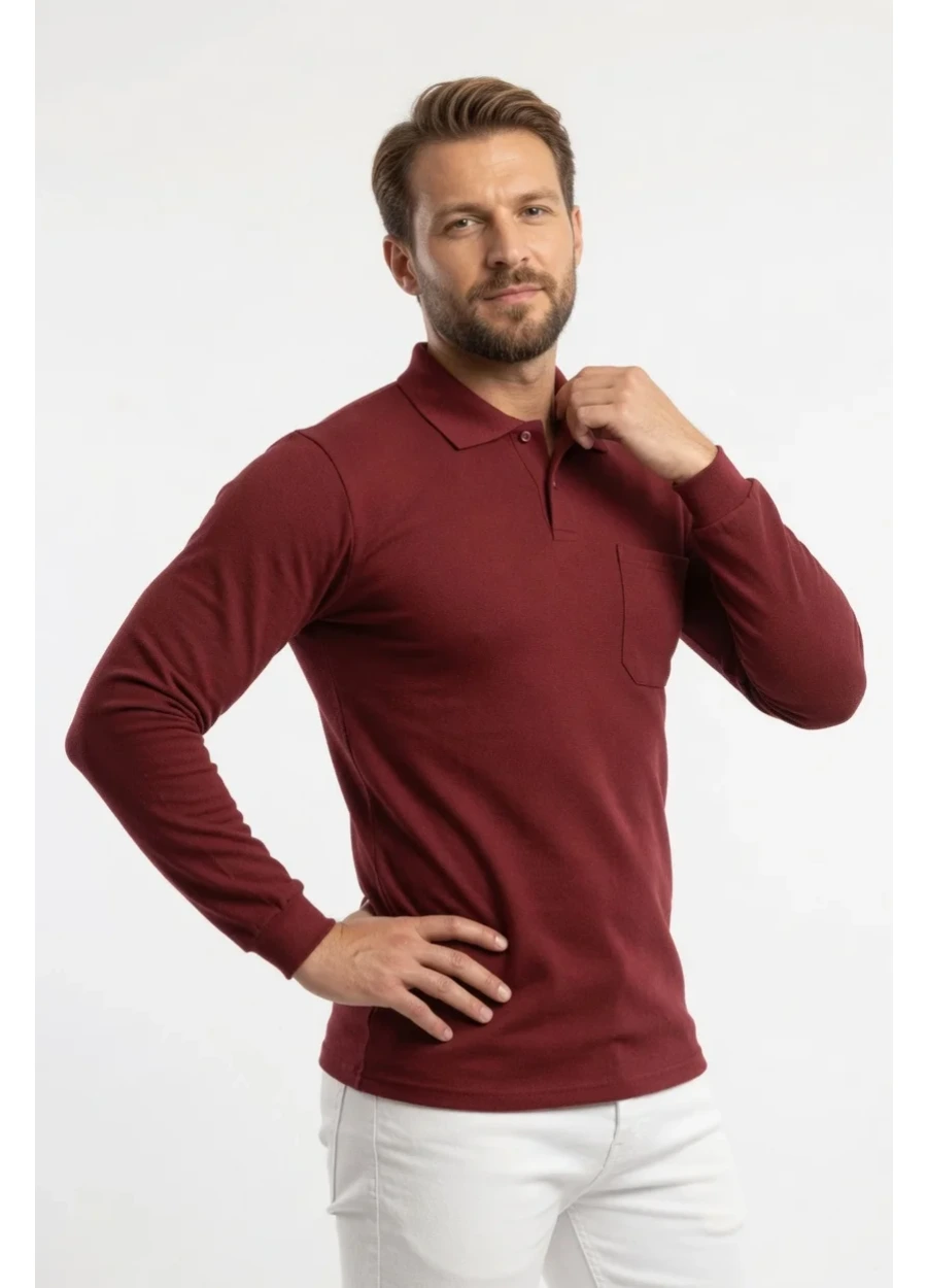 2 İplik Polo Yaka Sweat - Bordo