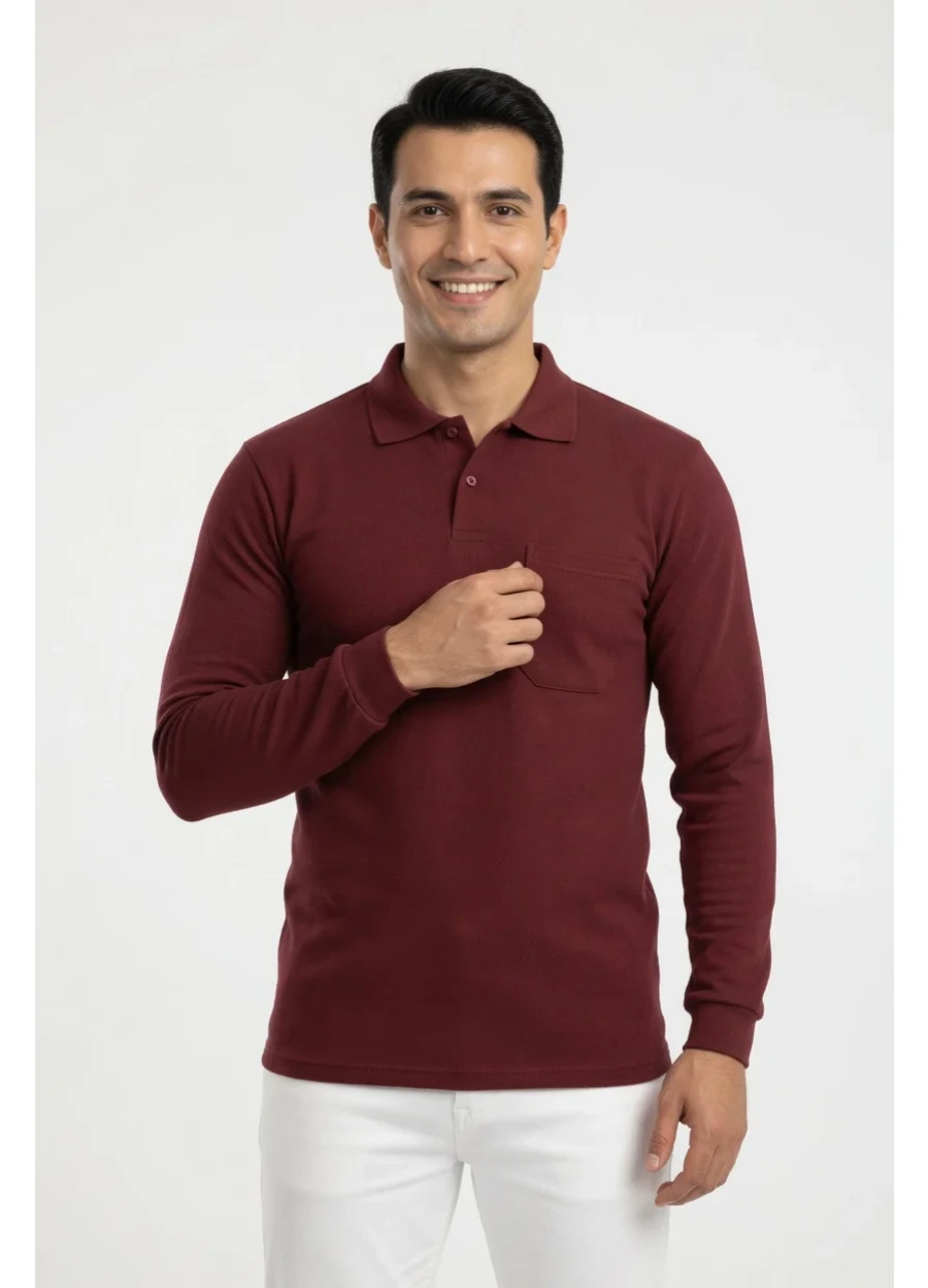 3 İplik Polo Yaka Sweat - Bordo