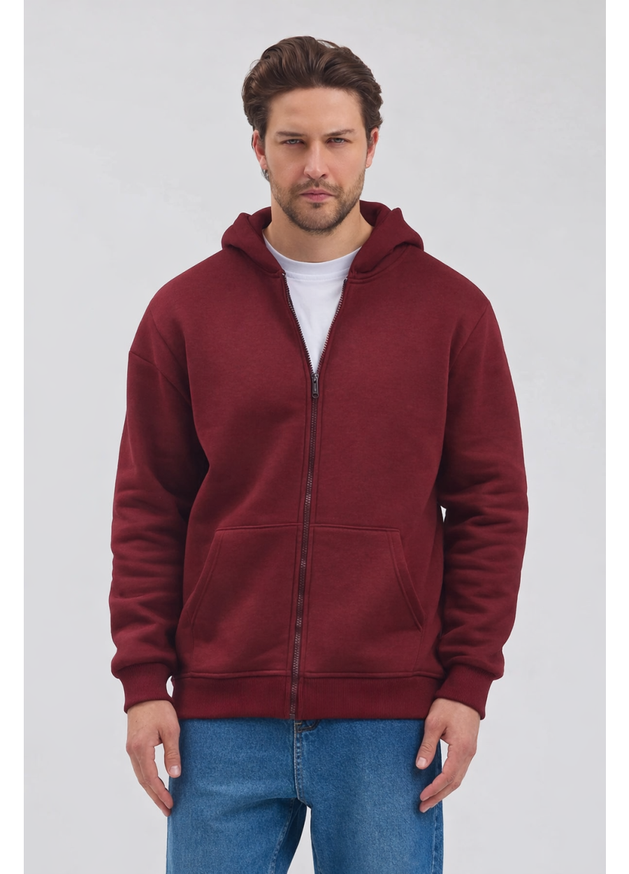 Tam Fermuarlı Sweatshirt - Bordo