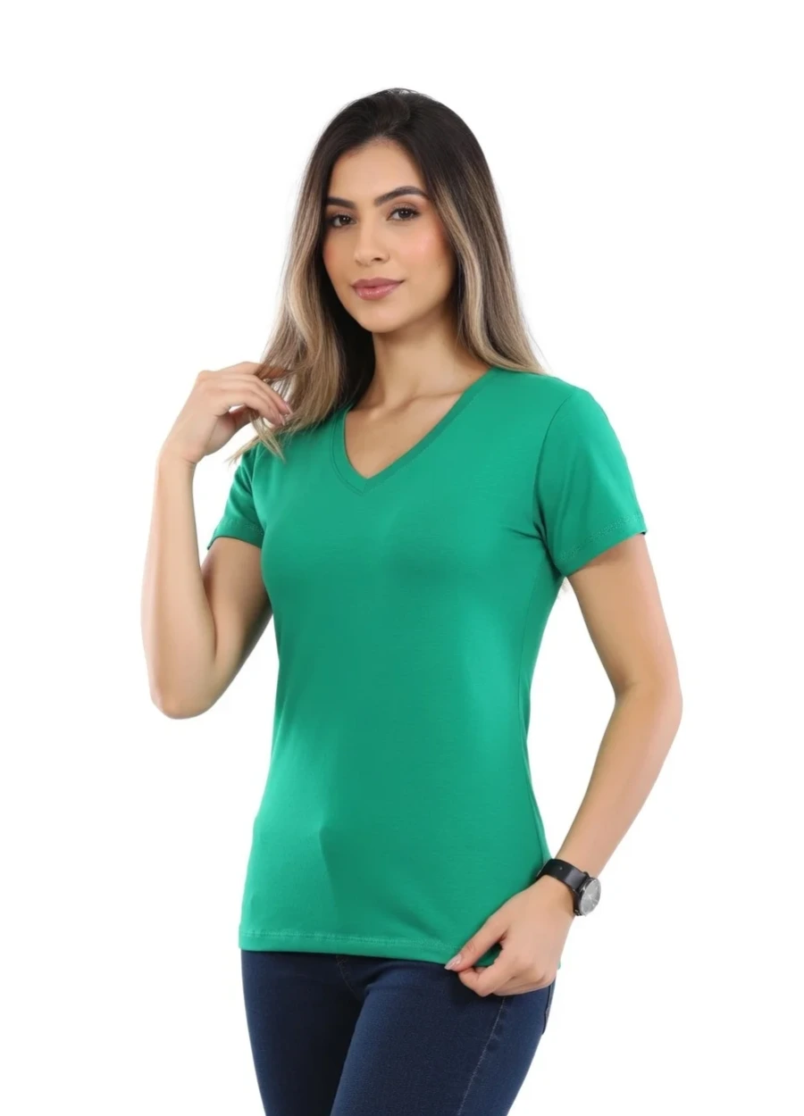 V Yaka Tişört - Çimen Yeşili