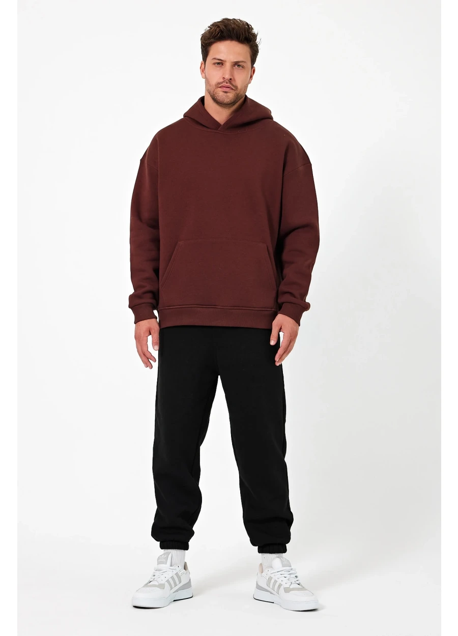 Baykuş Boyalı Gri Oversize Kapüşonlu Sweatshirt Erkek Kanguru Cepli Hoodie