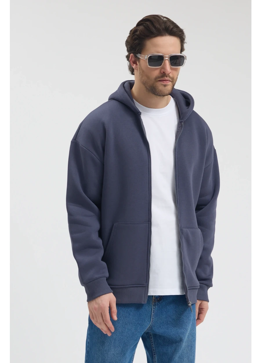 Tam Fermuarlı Sweatshirt - Füme