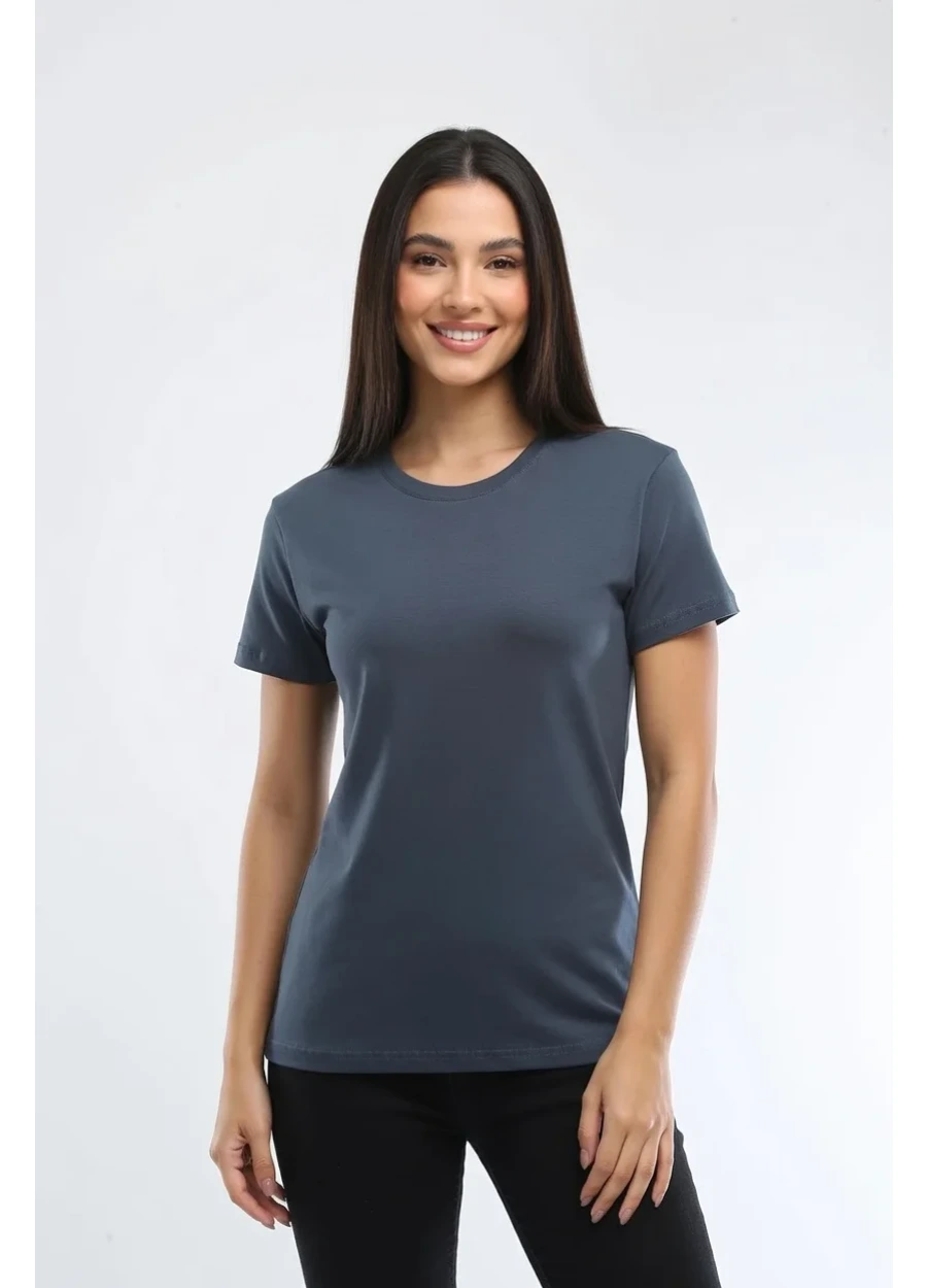 Bisiklet Yaka Tişört - Füme