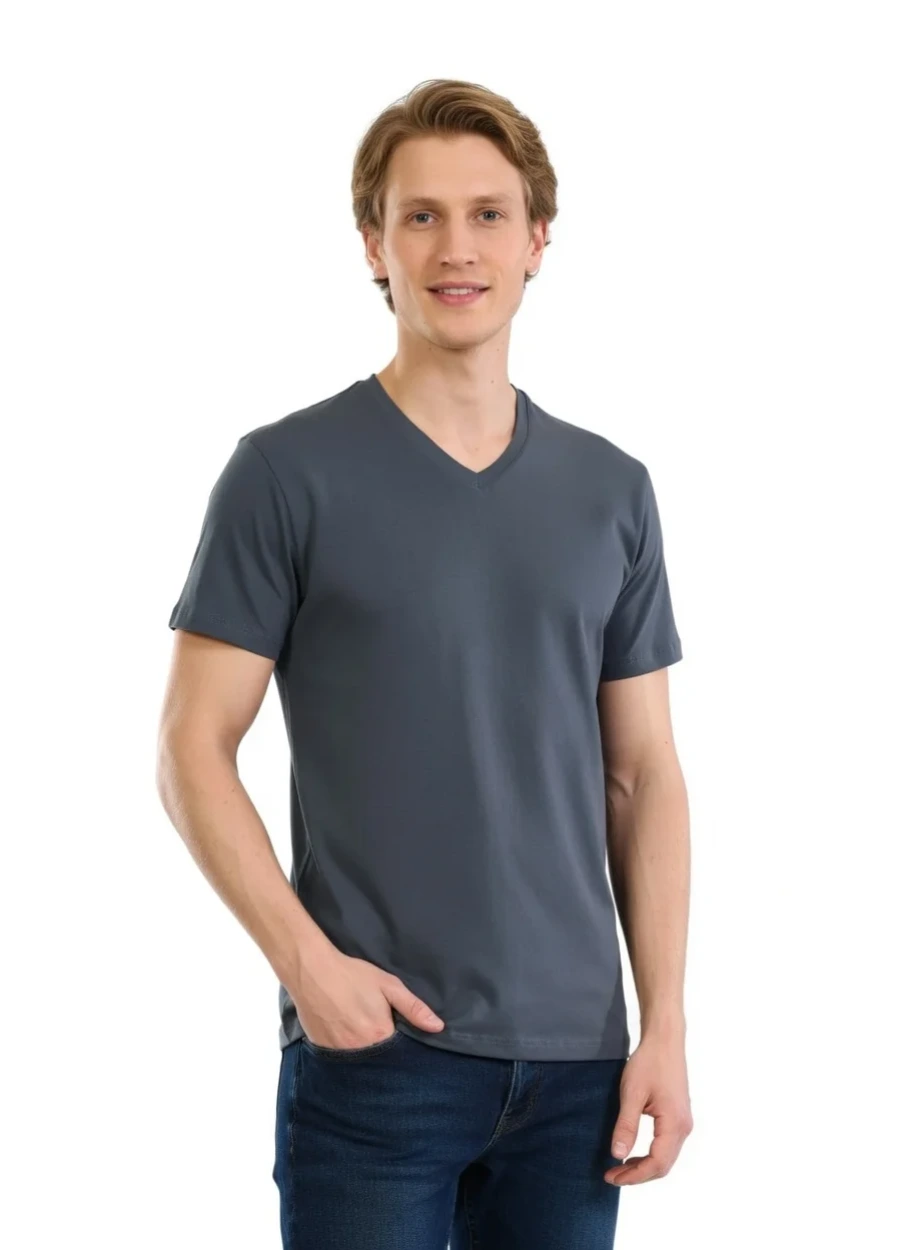 V Yaka Tişört - Füme