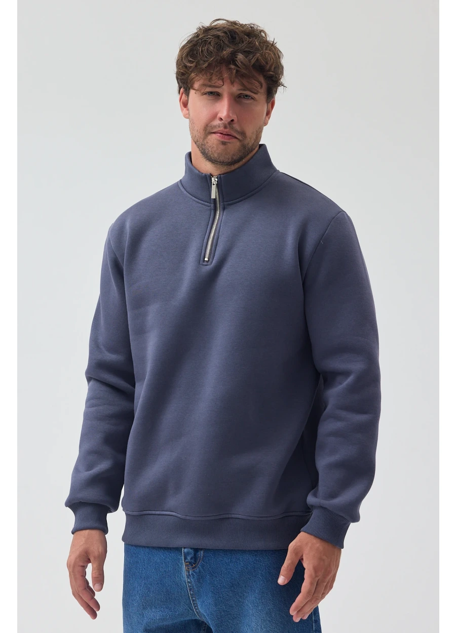 Yarım Fermuarlı Sweatshirt - Füme
