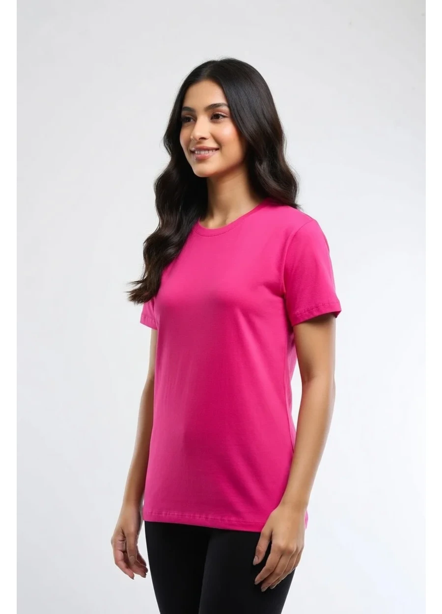 Bisiklet Yaka Tişört - Fuşya