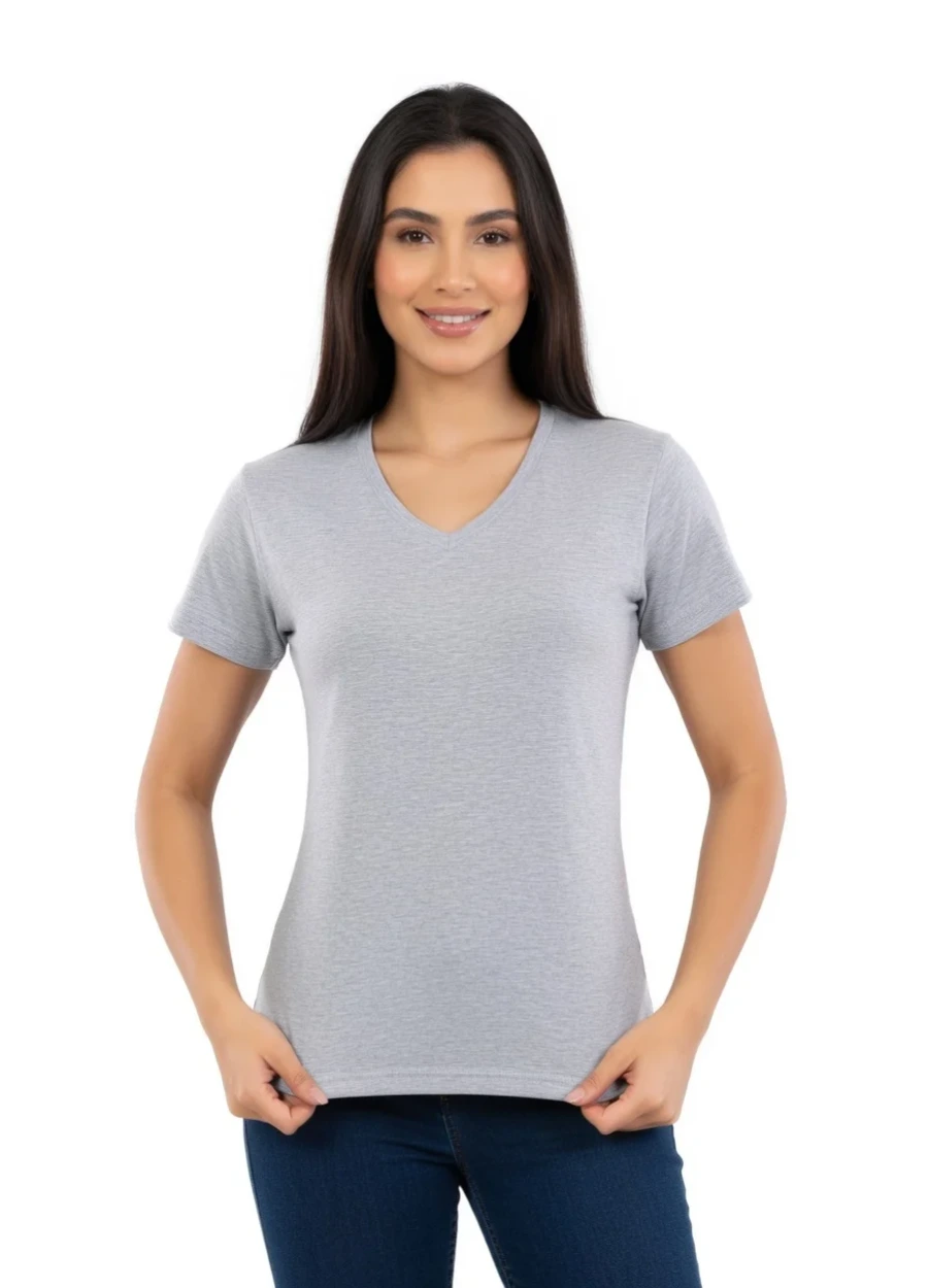 V Yaka Tişört - Gri