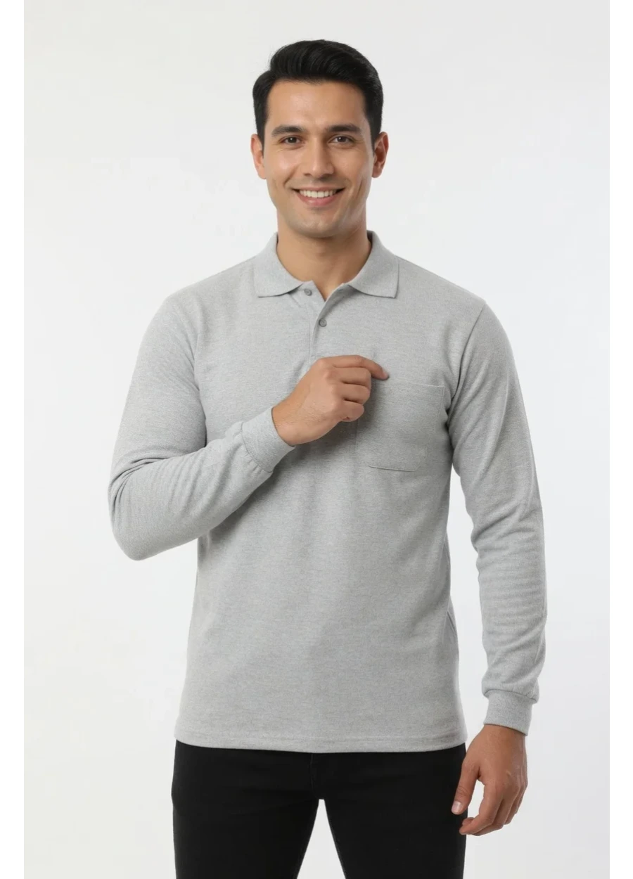 3 İplik Polo Yaka Sweat - Gri