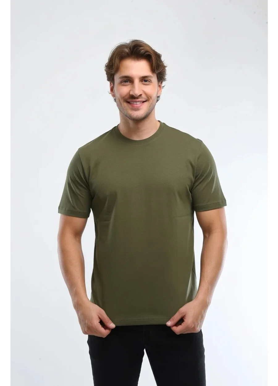 Bisiklet Yaka Tişört - Haki Yeşil