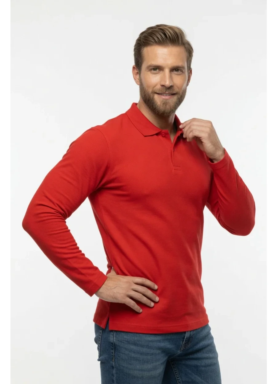 2 İplik Polo Yaka Sweat - Kırmızı