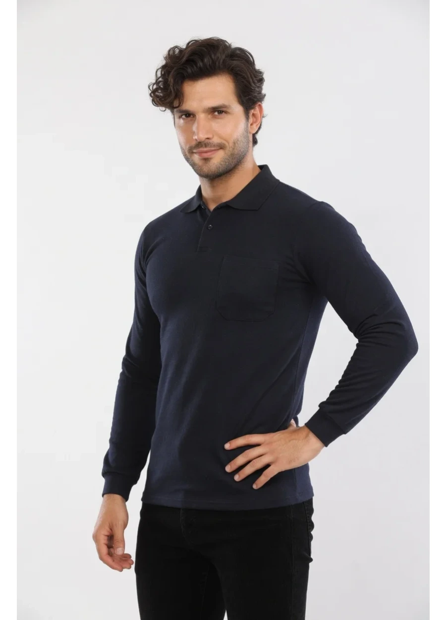 3 İplik Polo Yaka Sweat - Lacivert
