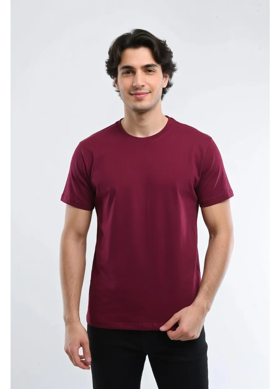 Bisiklet Yaka Tişört - Mürdüm