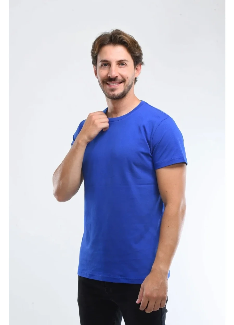 Bisiklet Yaka Tişört - Saks Mavi