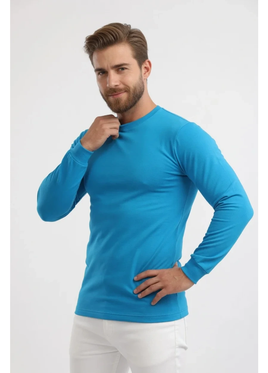 2 İplik Bisiklet Yaka Sweat - Turkuaz