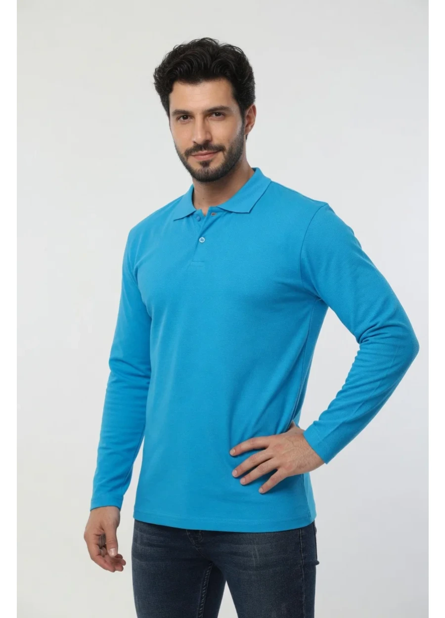 3 İplik Polo Yaka Sweat - Turkuaz