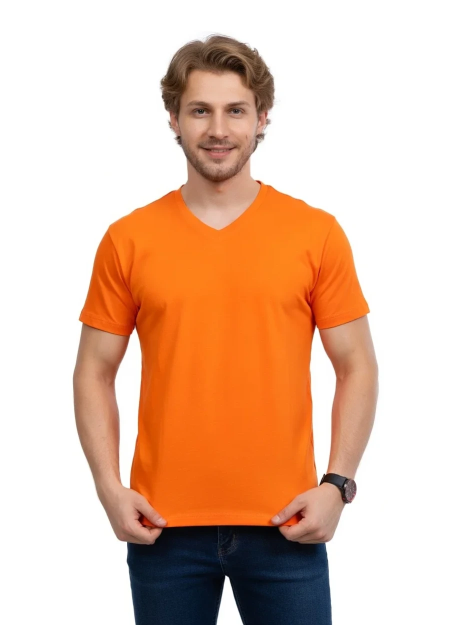 V Yaka Tişört - Turuncu
