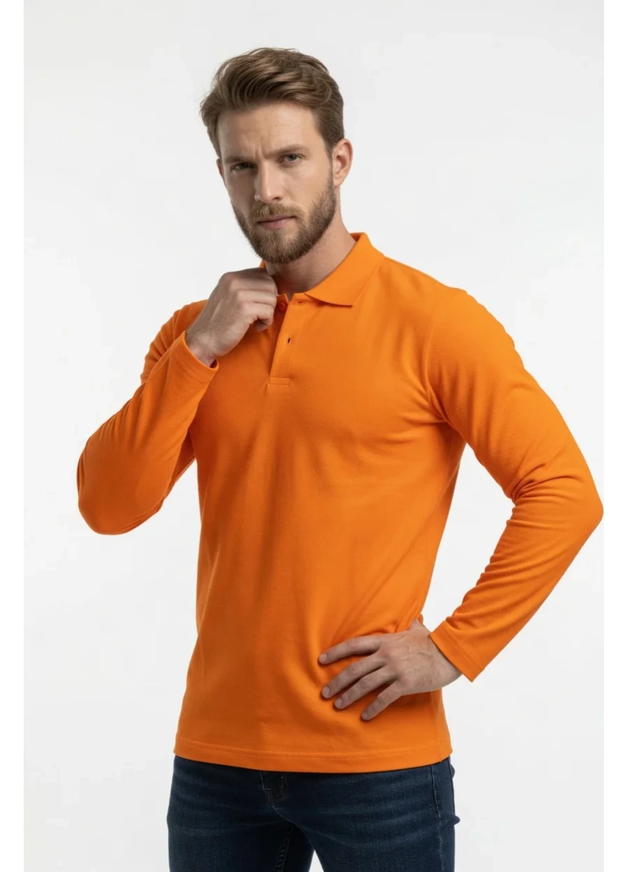 2 İplik Polo Yaka Sweat - Turuncu
